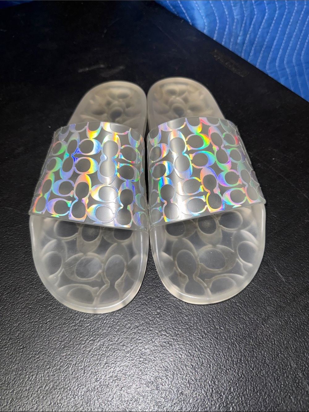 Women Coach Clear Holographic Slide Sandals - Iridescent